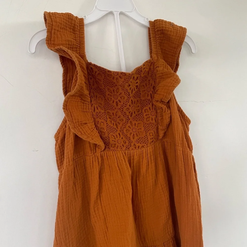 Wonder Nation Girls Terracotta Cotton Dress Ruffles and Crochet Details XL 14/16